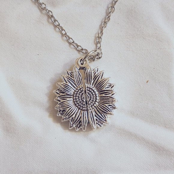 Sunflower Charm Stainless Steel Pendant Locket Necklace and Earring Set NEW - Picture 3 of 6